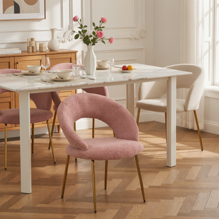 Sunvega Velvet Fabric Dining Chair with Curved Backrest and Golden Metal Legs for Kitchen