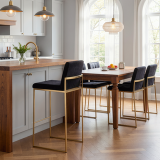Sunvega Contemporary High Back Barstool Set of 3 with Velvet Upholstery