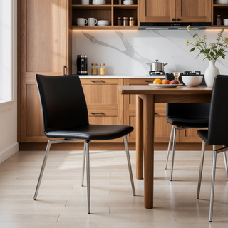 Sunvega Modern Upholstered Chair with Faux Leather and Swiveling Stainless Steel Base