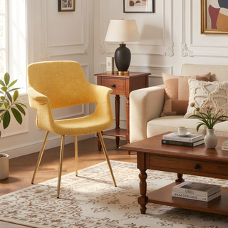 Sunvega Glam Art Deco Chair with Gold Metal Legs and Yellow Fabric Upholstery