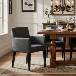 Sunvega Yorkshire Grey Upholstered Dining Arm Chair with Cushioned Arms for Dining Areas