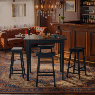 Sunvega Black Finish Bar Height Solid Wood Saddle Seat Stools Set of 2