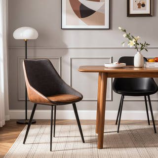 Sunvega Marche Two-Tone Brown Faux Leather and Grey Fabric Chair Set of 2