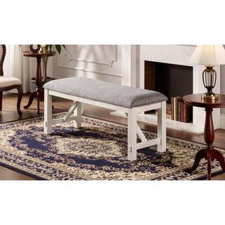 Sunvega Modern Farmhouse Style White Finish Upholstered Cushion Seat Bench
