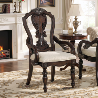 Sunvega Traditional Style Arm Chair with Ornate Corbels in Dark Brown Finish