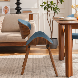 Sunvega Mid Century Modern Dining Chair with Denim Blue Fabric and Walnut Frame