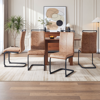 Sunvega Modern Technology Cloth High Back Upholstered Dining Chairs with Black Metal Legs