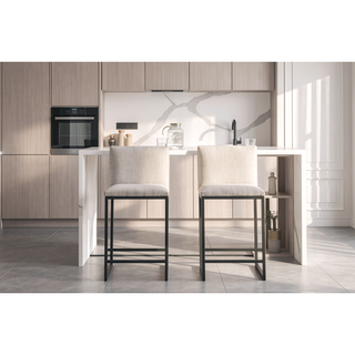Sunvega Upholstered Linen Bar Stools Set of 2 with Metal Frame and Footrest