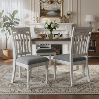 Sunvega Coastal Style Oyster Shell Gray Slat Back Dining Chairs Set of 2