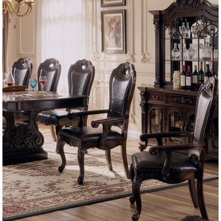 Sunvega Traditional Walnut Solid Wood Dining Chairs with Dark Brown Leatherette Seats