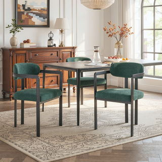 Sunvega Modern Mid-Century Upholstered Boucle Dining Chairs Set of 2 with Black Metal Legs