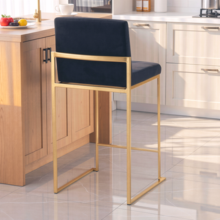Sunvega Contemporary High Back Counter Stool Set of 3 with Padded Velvet Seat