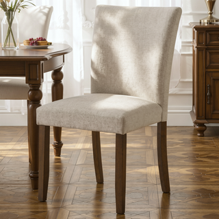 Sunvega Contemporary Upholstered Dining Side Chairs with Curved Back and Brown Wood Legs Set of 2