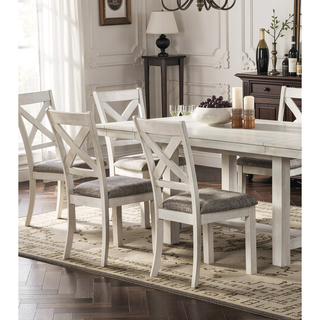 Sunvega Rustic White Oak Farmhouse 2pcs Dining Chairs with Cushion Seat