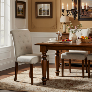 Sunvega Upholstered Dining Chair with Nailhead Trim and Walnut Wood Legs Set of 2