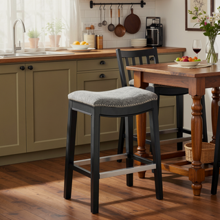 Sunvega Antique Bronze Nail Head Detailing Saddle Counter Stool with Birch Legs