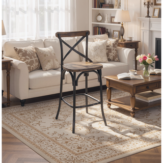 Sunvega Antique Oak Finish Armless Bar Chair with High Backrest and Splayed Metal Legs