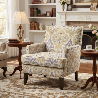 Sunvega Track Arm Club Chair with Expresso Legs and Silver Nailheads