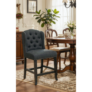 Sunvega Antique Black Finish Wingback Dining Chair with Distressed Details and Nailhead Trim