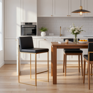 Sunvega Contemporary High Back Barstool with Padded Seat and Backrest in Black Faux Leather