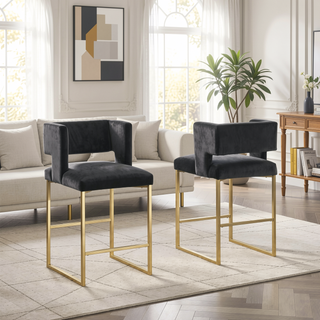 Sunvega Modern Velvet Upholstered Counter Stool Set of 2 with Gold Metal Legs