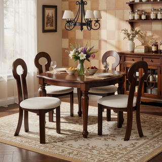 Sunvega Rubber Wood Dining Chair with Plush Cashmere Fabric and Circular Backrest