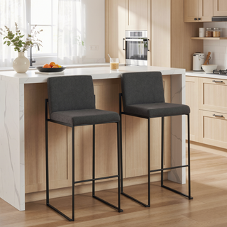 Sunvega Modern High Back Bar Stool with Padded Seat and Backrest in Black Steel