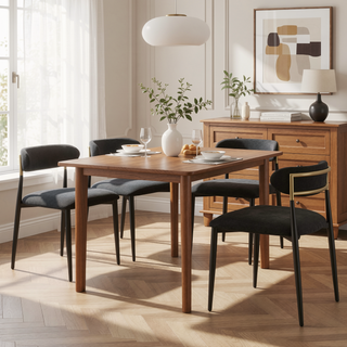 Sunvega Black Chenille Side Chair with Golden Armrests and Padded Seat Set of 2