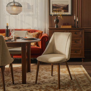 Sunvega Polished Microfiber Beige Side Chair with Walnut Finish and Cushioned Seat