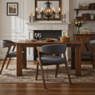 Sunvega Modern Walnut Finish Wooden Frame Dining Chairs with Gray Fabric Upholstery