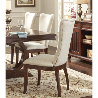 Sunvega Dark Cherry Finish Wooden Dining Chairs with Off-White Fabric Upholstery