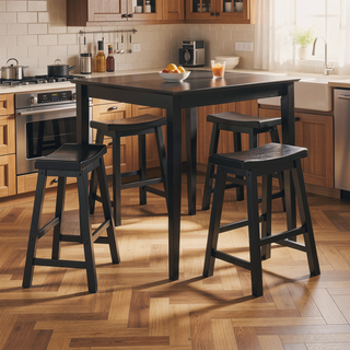 Sunvega Black Finish Bar Height Solid Wood Saddle Seat Stools Set of 2