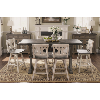 Sunvega Solid Rubberwood Counter Height Dining Table with Distressed Gray Finish