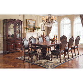 Sunvega Formal Set of 2 Dark Brown Rubberwood Arm Chairs with Faux Leather Upholstered Seat