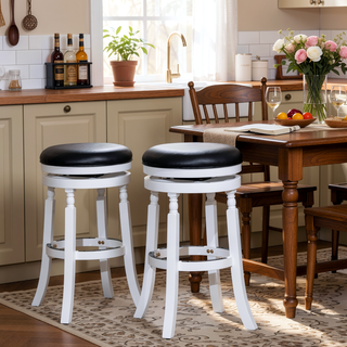 Sunvega 30 Inch Bar Stool with Weathered Gray Finish and Beige Fabric Seat