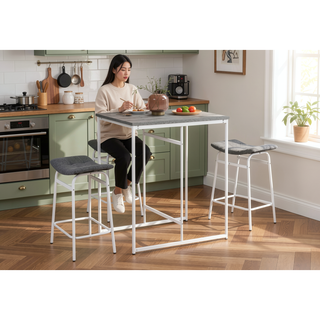 Sunvega Modern Kitchen Counter Height Barstools Set Of 2 Grey Fabric White Metal