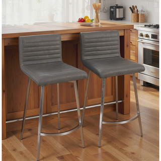Sunvega Mason Contemporary Swivel Counter Stool with Tufted Seat and Walnut Wood Back