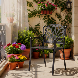Sunvega Cast Aluminum Outdoor Dining Chairs Set of 2 with Wavy Floral Backs