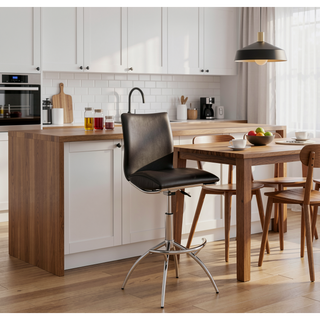 Sunvega Modern Brown PU Adjustable Swivel Bar Stool Set of 2 with Chrome Legs