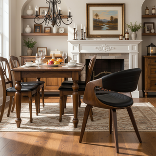 Sunvega Mid-Century Modern Dining Accent Chair with Faux Leather Upholstery and Walnut Wood