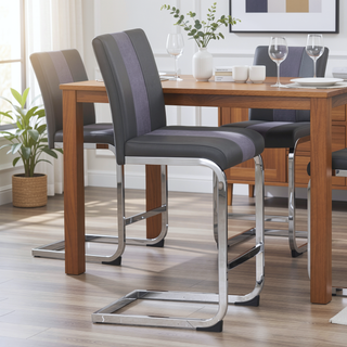 Sunvega Upholstered Bar Stools with L Shape Legs and Metal Footrest Set of 4