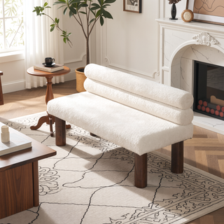 Sunvega Boucle Fabric Upholstered Dining Bench with Rubber Wood Legs 330 LBS Support