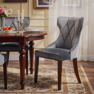 Sunvega Set of 2 Gray Traditional Dining Chairs with Luxurious Velvet Upholstery