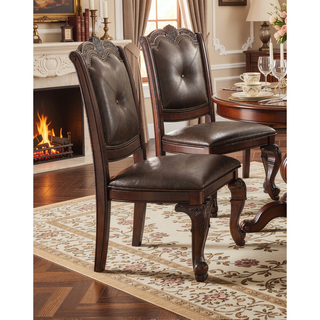 Sunvega Traditional Espresso Brown Dining Chairs with Carved Details and Upholstered Seat