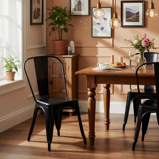 Sunvega Set of 4 High Gloss Black Industrial Metal Dining Chairs with 18 Inch Seat Height