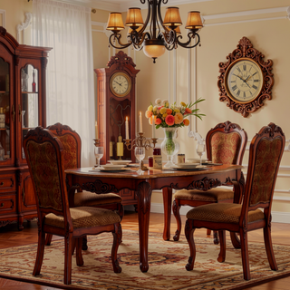 Sunvega Beige and Cherry Oak Padded Side Chair Set of 2 with Floral Back