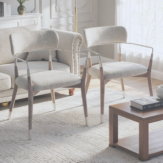Sunvega Contemporary Grey Brushed Wood and Light Grey Fabric Upholstered Dining Chairs
