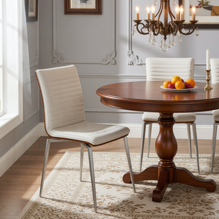 Sunvega Contemporary Swivel Dining Accent Chair with Walnut Wood Back and Cream Fabric