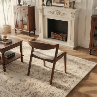 Sunvega Cream Velvet Dining Chair Set of 2 with Solid Wood Legs and Mid-Century Modern Design