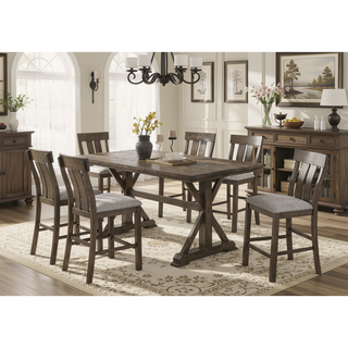 Sunvega Rustic Brown Upholstered Counter Height Dining Chairs with Slat-back Design